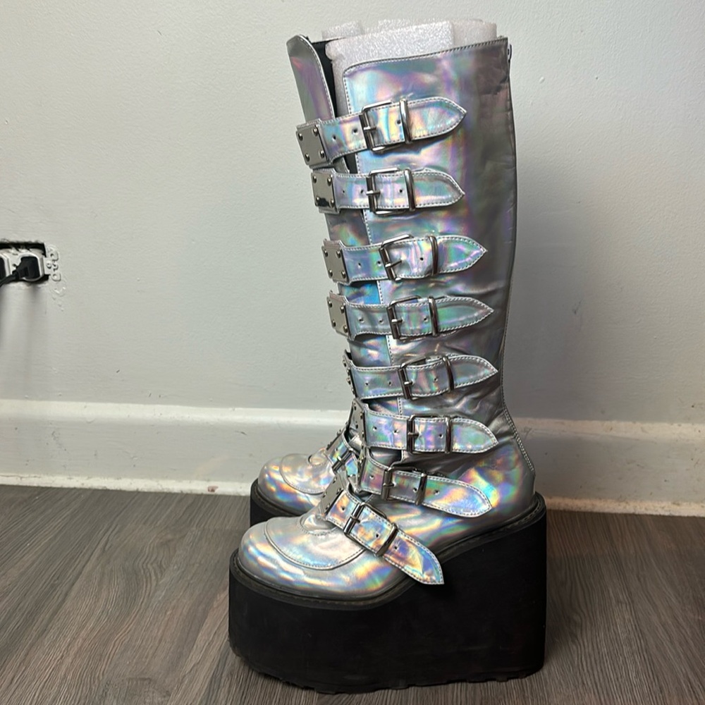 Demonia Damned holographic platform boots